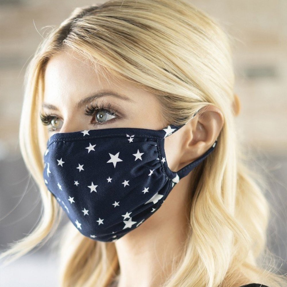 2 for $20! Navy Star print face mask - Picture 2 of 7
